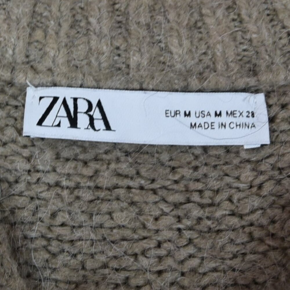 ZARA Taupe Cropped Chunky Knit Sweater Medium Minimalist Boxy Fit - Picture 8 of 8